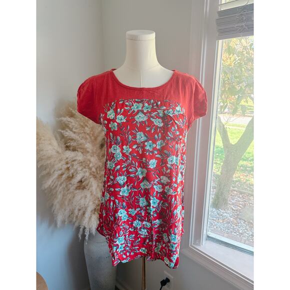 Anthropologie Meadow Rue Red Floral Cap Sleeve Top XS Feminine Boho Blouse - Picture 1 of 9